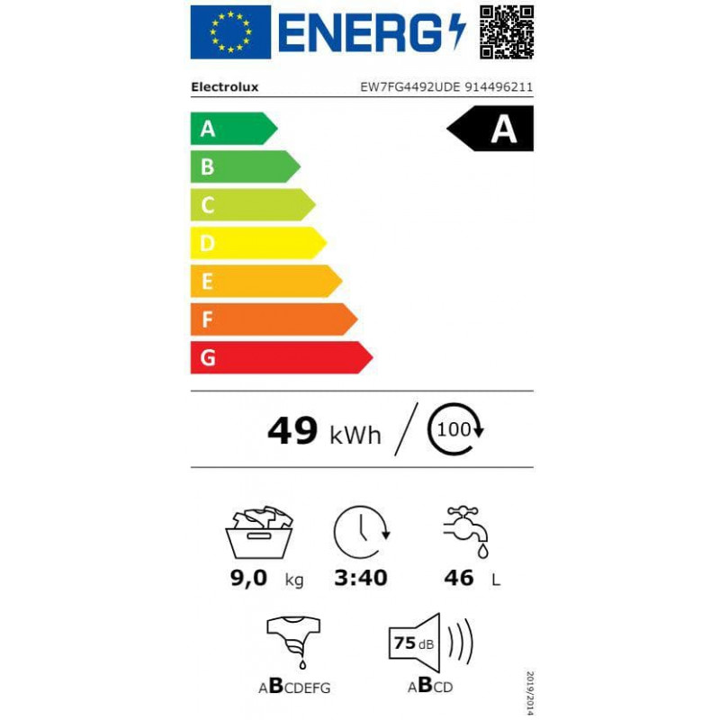 Electrolux EW7FG4492UDE lavatrice a carica frontale, 9 kg, nera