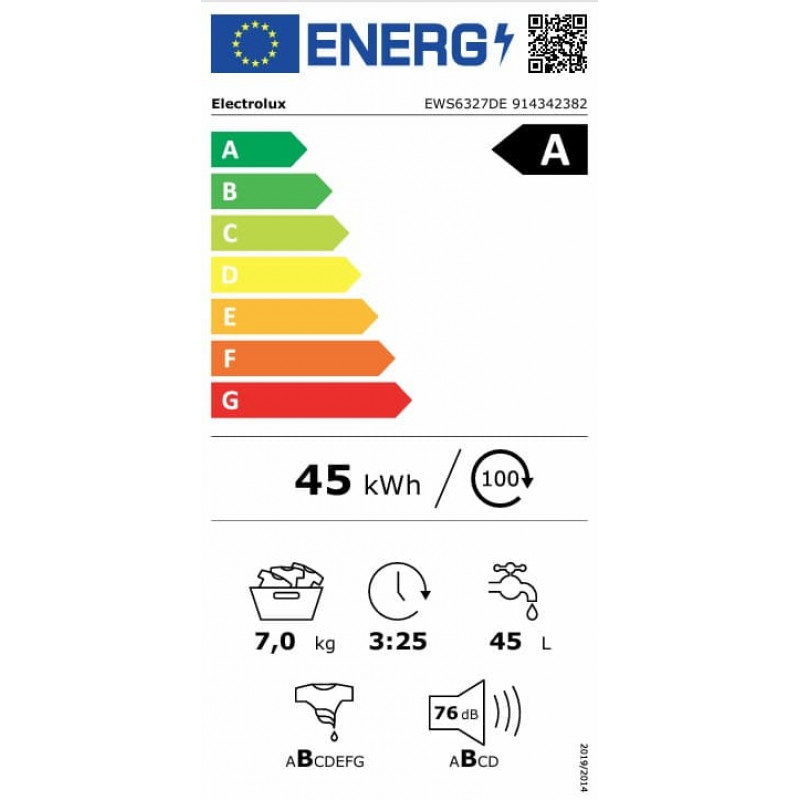 Electrolux EWS6327DE serie 600 SensiCare lavatrice a carica frontale, 7 kg, bianca