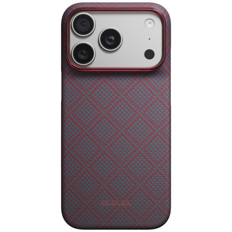 PITAKA Edge Case Argyle MagSafe custodia per Apple iPhone 18 Pro / 17 Pro, blu e rossa