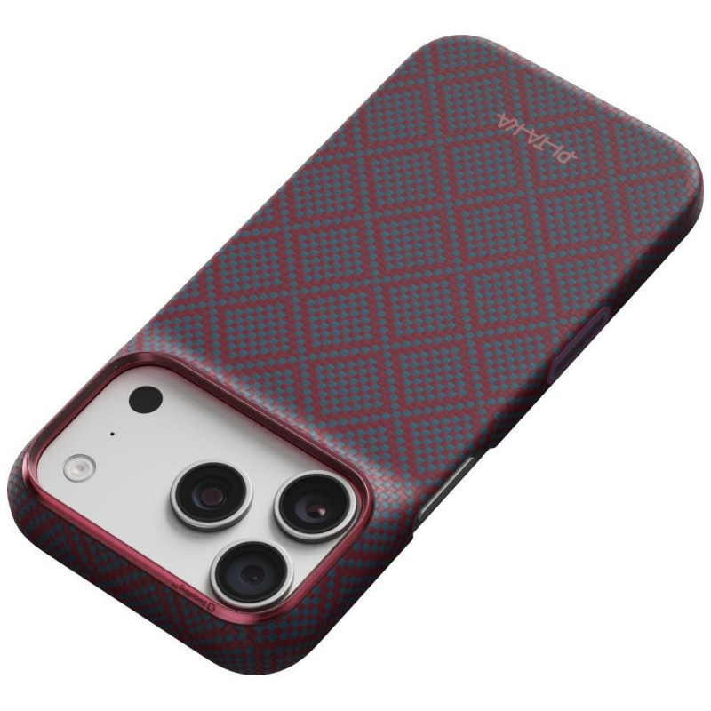 PITAKA Edge Case Argyle MagSafe custodia per Apple iPhone 18 Pro / 17 Pro, blu e rossa