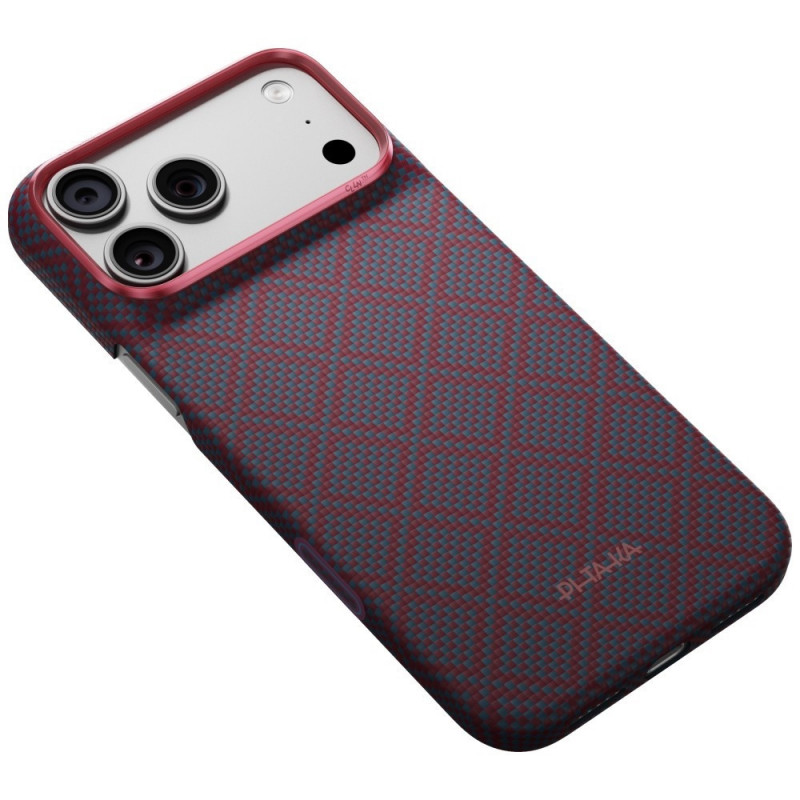 PITAKA Edge Case Argyle MagSafe custodia per Apple iPhone 18 Pro Max / 17 Pro Max, blu e rossa