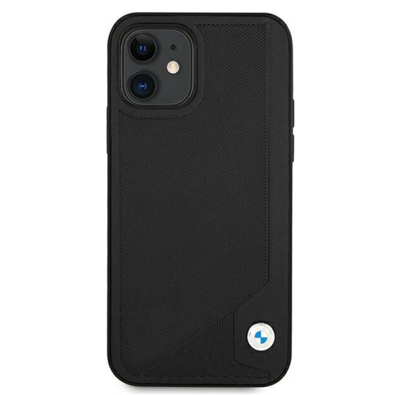 Custodia rigida BMW BMHCP12SRCDPK per Apple iPhone 12 mini Leather Deboss, nera