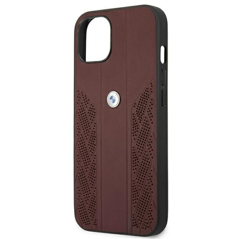 Custodia rigida BMW BMHCP13SRSPPR Apple iPhone 13 mini Leather Curve Perforate, rossa