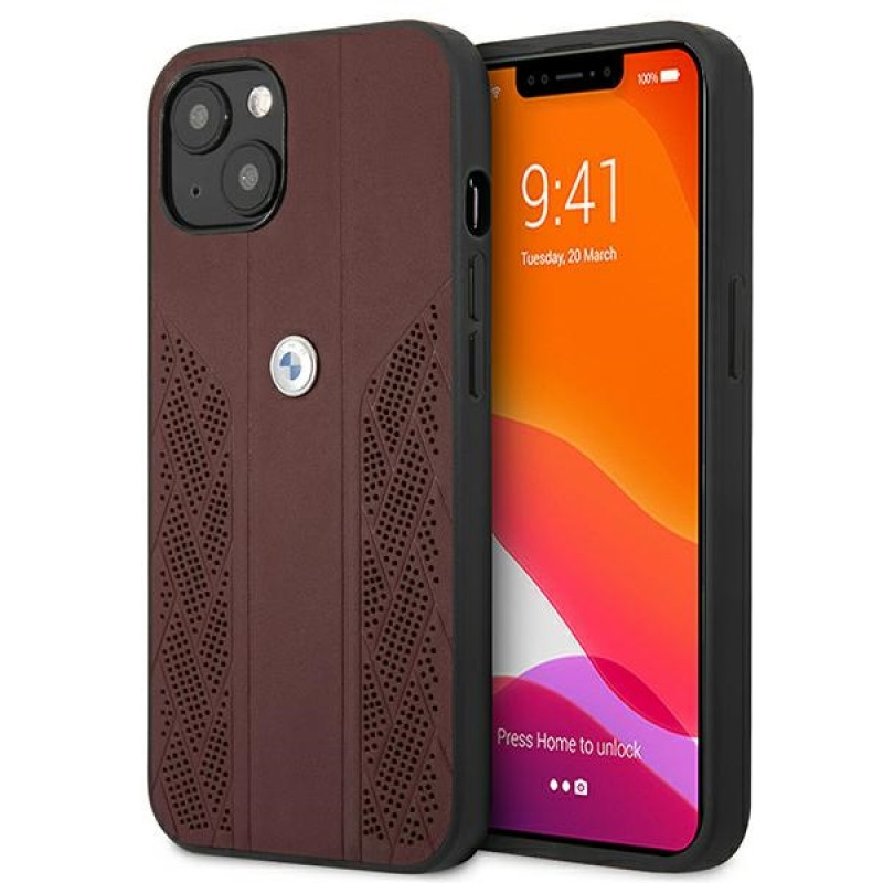 BMW BMHCP13MRSPPR Custodia rigida per Apple iPhone 13 Leather Curve Perforate, rossa