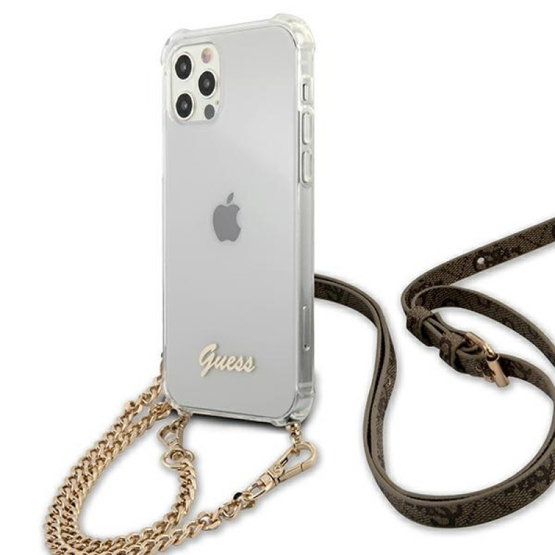 Guess GUHCP12MKC4GSGO Custodia rigida per Apple iPhone 12 / 12 Pro 4G Gold Chain, trasparente