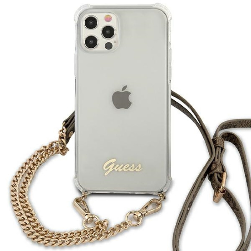 Guess GUHCP12MKC4GSGO Custodia rigida per Apple iPhone 12 / 12 Pro 4G Gold Chain, trasparente