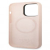 Custodia Guess in silicone con logo in metallo compatibile MagSafe per Apple iPhone 14 Pro, rosa