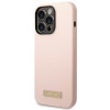 Custodia Guess in silicone con logo in metallo compatibile MagSafe per Apple iPhone 14 Pro, rosa