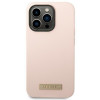 Custodia Guess in silicone con logo in metallo compatibile MagSafe per Apple iPhone 14 Pro, rosa