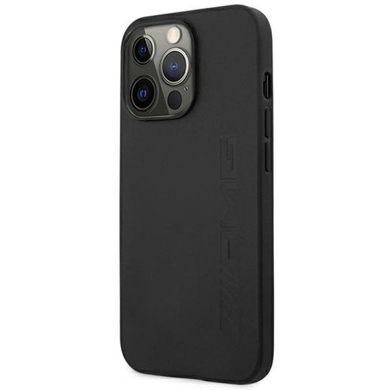 Mercedes-AMG AMHCP14LDOLBK Custodia rigida per Apple iPhone 14 Pro, Leather Hot Stamped, nera