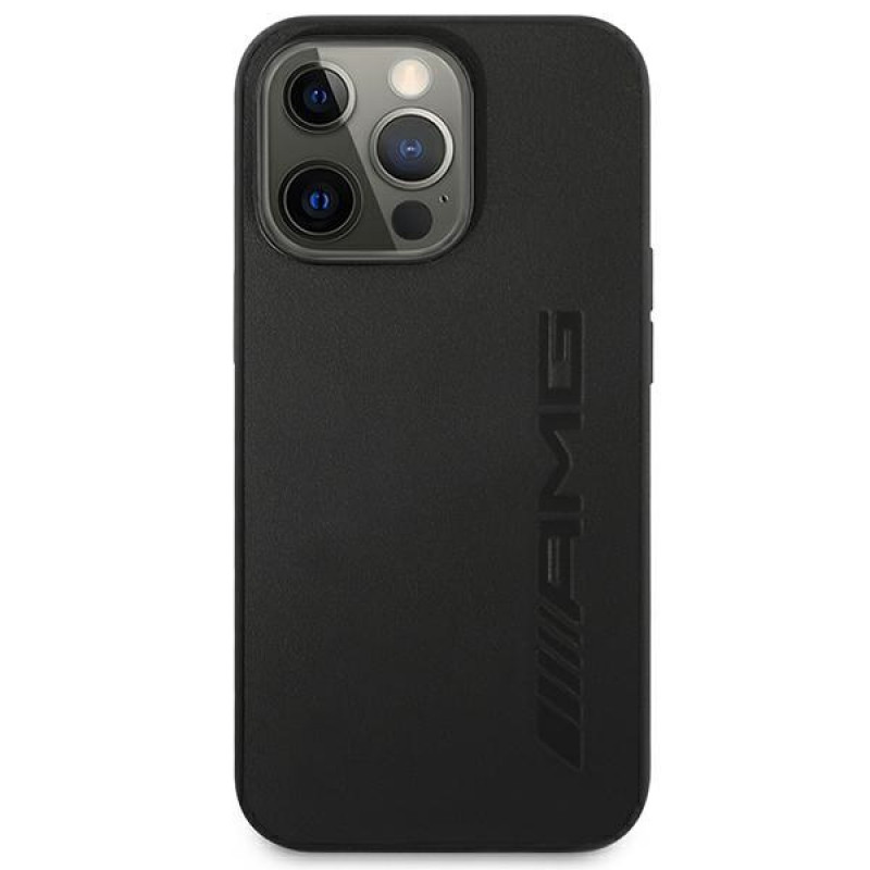 Mercedes-AMG AMHCP14LDOLBK Custodia rigida per Apple iPhone 14 Pro, Leather Hot Stamped, nera