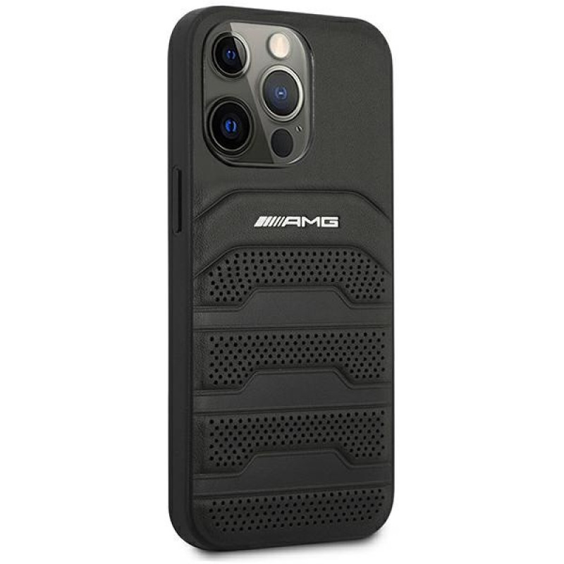 Mercedes-AMG AMHCP14LGSEBK Custodia rigida per Apple iPhone 14 Pro, Leather Debossed Lines, nera