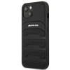 Mercedes-AMG AMHCP14MGSEBK Custodia rigida per Apple iPhone 14 Plus / 15 Plus, Leather Debossed Lines, nera