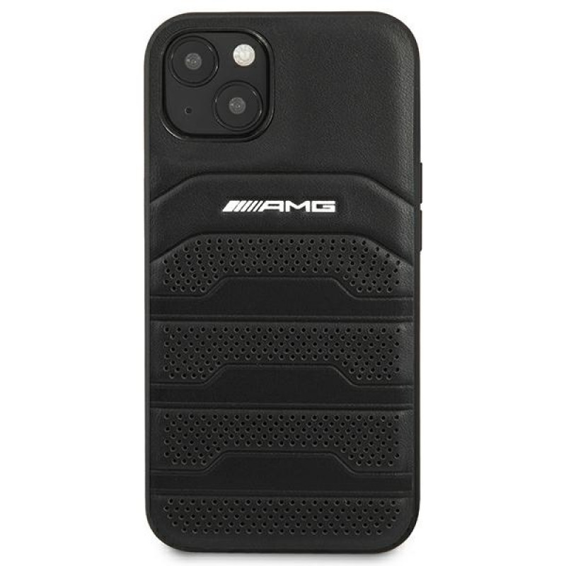 Mercedes-AMG AMHCP14MGSEBK Custodia rigida per Apple iPhone 14 Plus / 15 Plus, Leather Debossed Lines, nera