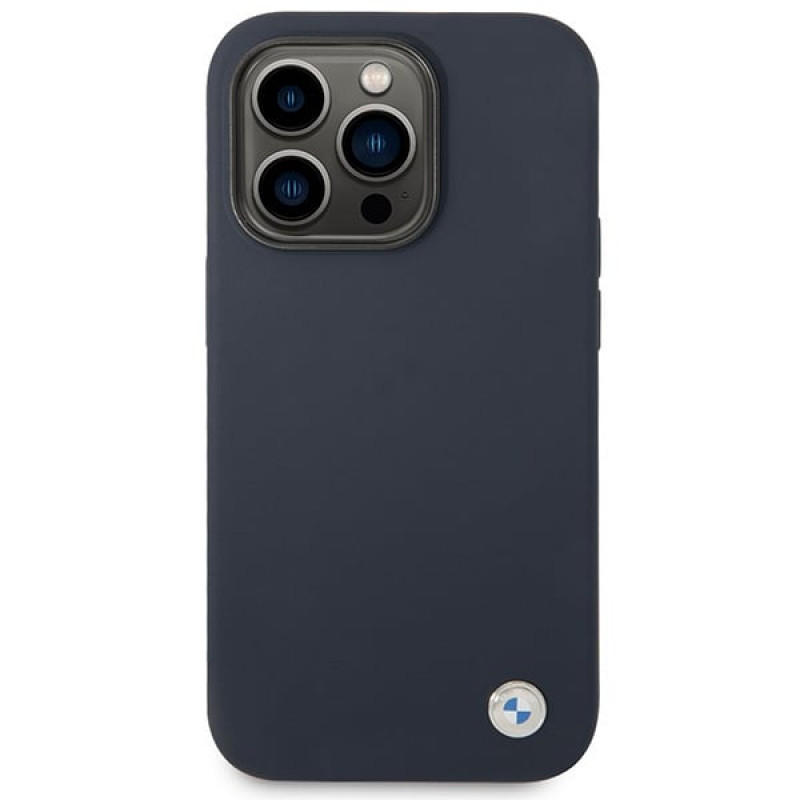 Custodia BMW BMHMP14XSILNA per Apple iPhone 14 Pro Max, Silicone Metal Logo MagSafe, blu navy