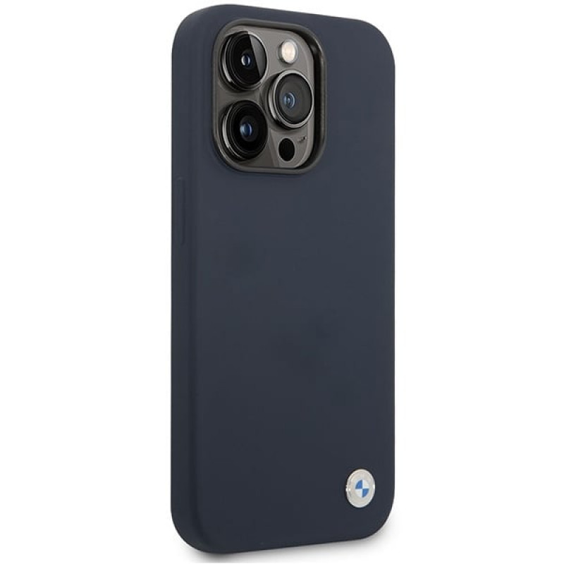 Custodia BMW BMHMP14XSILNA per Apple iPhone 14 Pro Max, Silicone Metal Logo MagSafe, blu navy