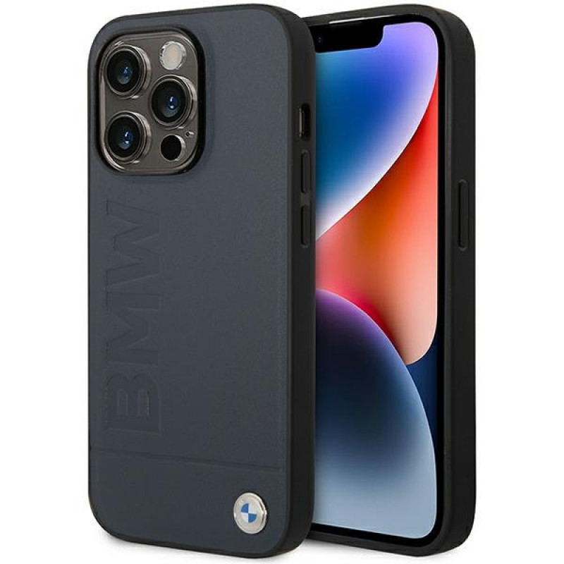 BMW BMHMP14XSLLNA custodia rigida Apple iPhone 14 Pro Max, Leather Hot Stamp MagSafe, blu navy