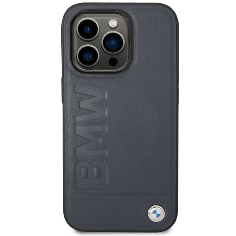 BMW BMHMP14XSLLNA custodia rigida Apple iPhone 14 Pro Max, Leather Hot Stamp MagSafe, blu navy