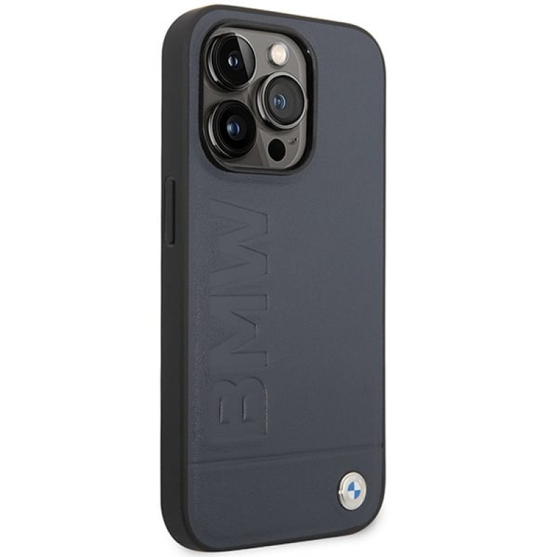 BMW BMHMP14XSLLNA custodia rigida Apple iPhone 14 Pro Max, Leather Hot Stamp MagSafe, blu navy