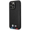 Custodia BMW BMHMP14L22PTDK per Apple iPhone 14 Pro, Leather Stamp Tricolor MagSafe, nera