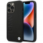 Custodia BMW BMHCP14LSLLBK per Apple iPhone 14 Pro, Leather Stamp, nera