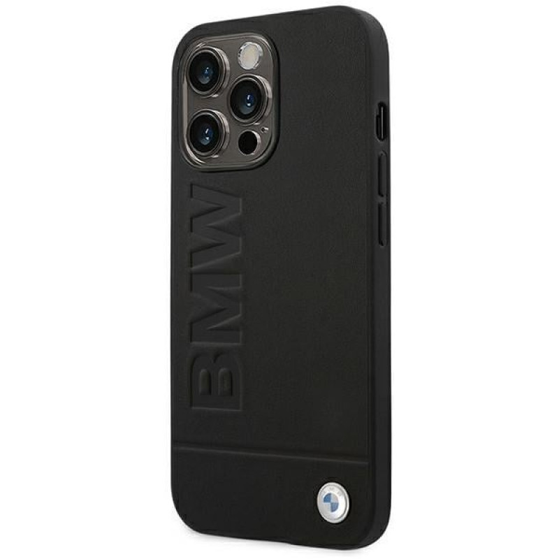 Custodia BMW BMHCP14LSLLBK per Apple iPhone 14 Pro, Leather Stamp, nera