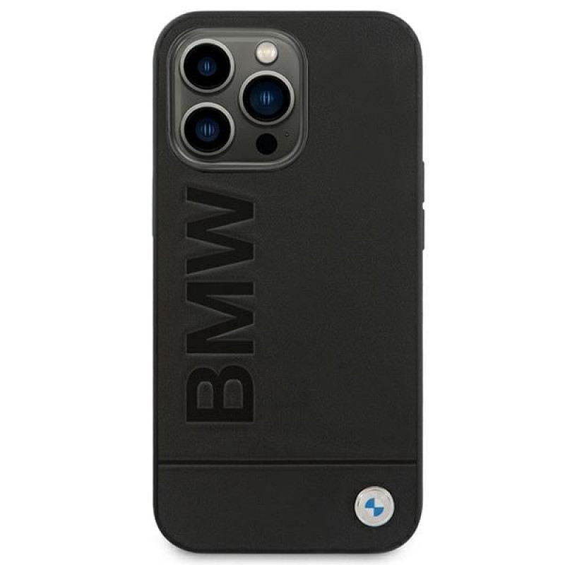 Custodia BMW BMHCP14LSLLBK per Apple iPhone 14 Pro, Leather Stamp, nera