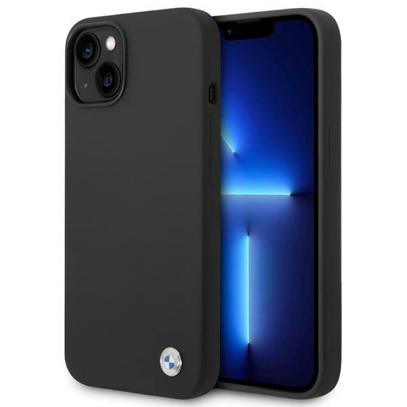 Custodia BMW BMHCP14MSILBK per Apple iPhone 14 Plus / 15 Plus, Silicone Metal Logo, nera