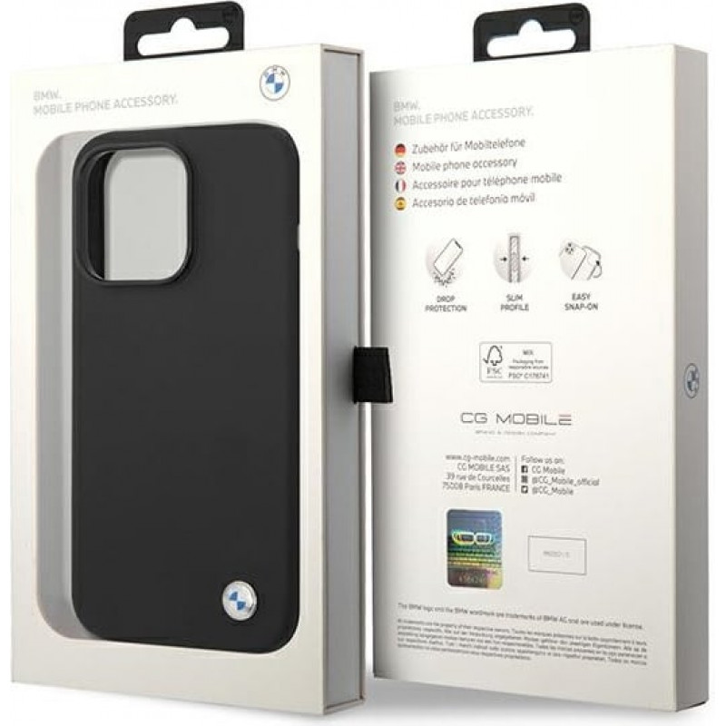 BMW BMHCP14XSILBK Custodia rigida Silicone Metal Logo per Apple iPhone 14 Pro Max 6.7", nera
