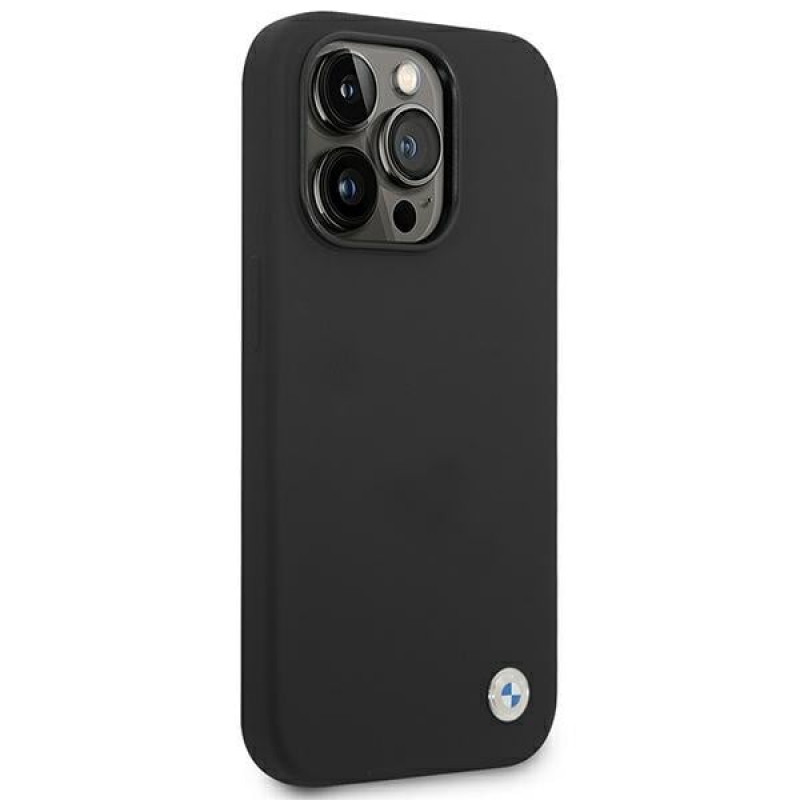 Custodia BMW BMHCP14LSILBK per Apple iPhone 14 Pro, Silicone Metal Logo, nera