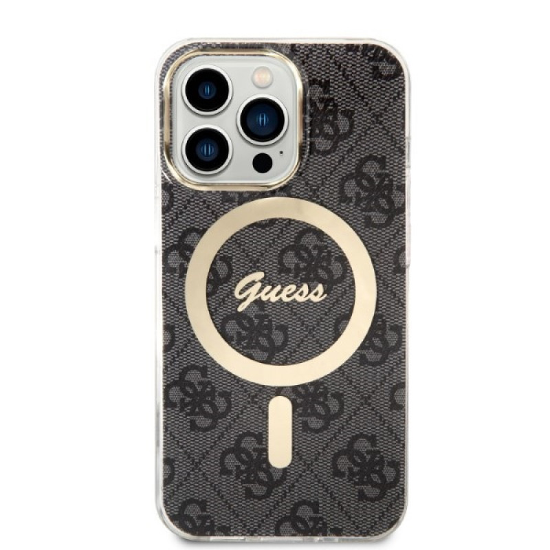 Set custodia + caricatore wireless Guess GUBPP13LH4EACSK per Apple iPhone 13 Pro, custodia rigida nera 4G Print MagSafe