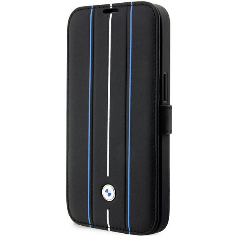 Custodia a libro BMW BMBKP14L22RVSK Leather Stamp Blue Lines per Apple iPhone 14 Pro 6.1", nera