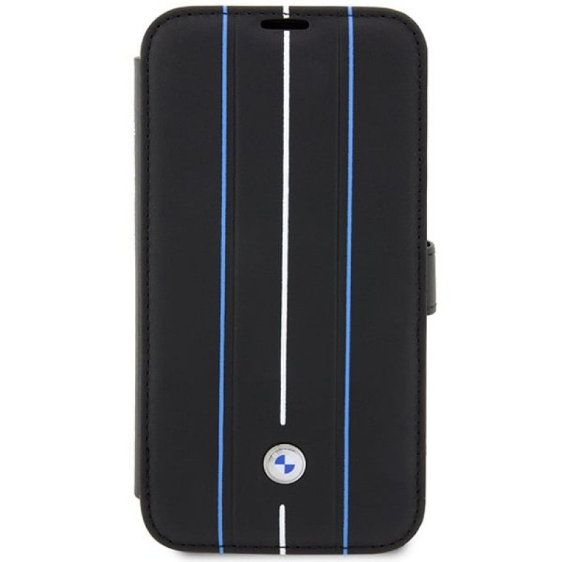 Custodia a libro BMW BMBKP14L22RVSK Leather Stamp Blue Lines per Apple iPhone 14 Pro 6.1", nera