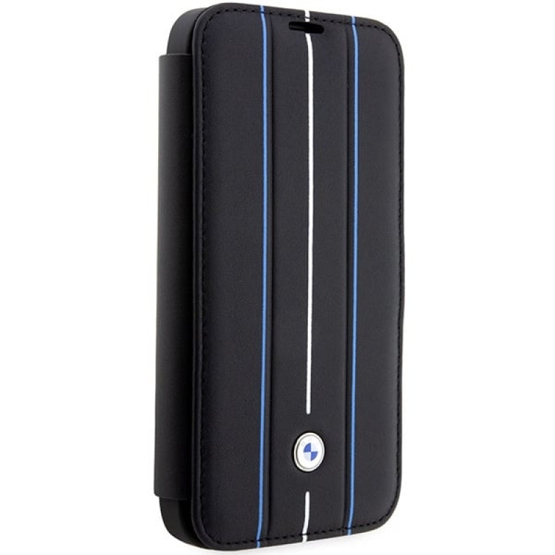 Custodia a libro BMW BMBKP14L22RVSK Leather Stamp Blue Lines per Apple iPhone 14 Pro 6.1", nera