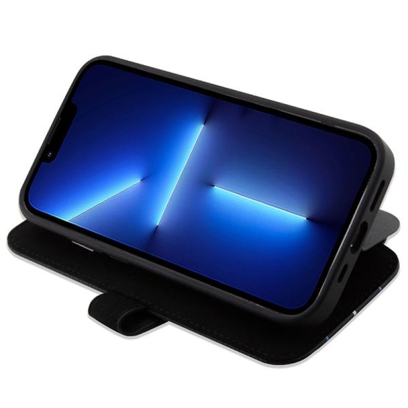 Custodia a libro BMW BMBKP14L22RVSK Leather Stamp Blue Lines per Apple iPhone 14 Pro 6.1", nera