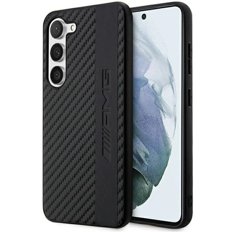 Mercedes-AMG AMHCS23SBLSCA Custodia rigida Carbon Stripe & Embossed per Samsung Galaxy S23 (S911), nera
