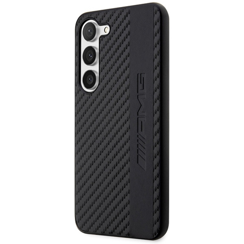 Mercedes-AMG AMHCS23SBLSCA Custodia rigida Carbon Stripe & Embossed per Samsung Galaxy S23 (S911), nera