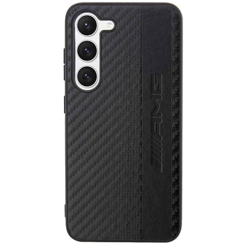 Mercedes-AMG AMHCS23SBLSCA Custodia rigida Carbon Stripe & Embossed per Samsung Galaxy S23 (S911), nera