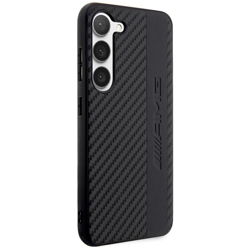 Mercedes-AMG AMHCS23SBLSCA Custodia rigida Carbon Stripe & Embossed per Samsung Galaxy S23 (S911), nera