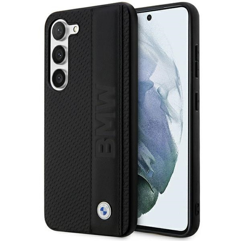 Custodia rigida BMW BMHCS23M22RDPK Leather Textured & Stripe per Samsung Galaxy S23+ (S916), nera
