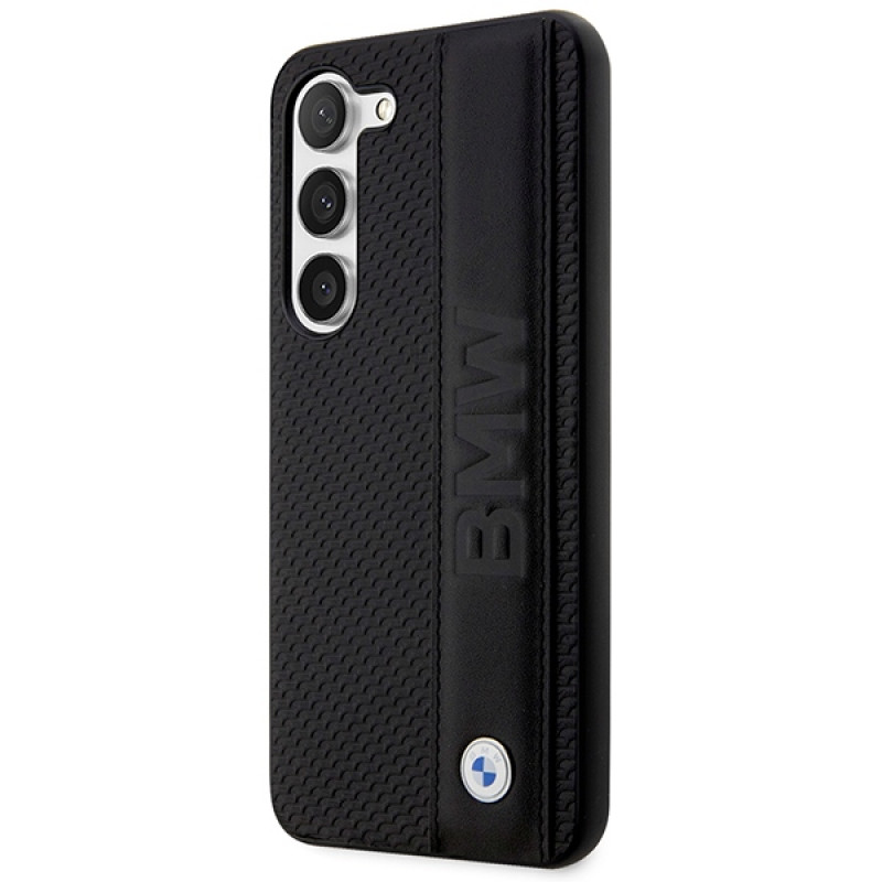 Custodia rigida BMW BMHCS23M22RDPK Leather Textured & Stripe per Samsung Galaxy S23+ (S916), nera