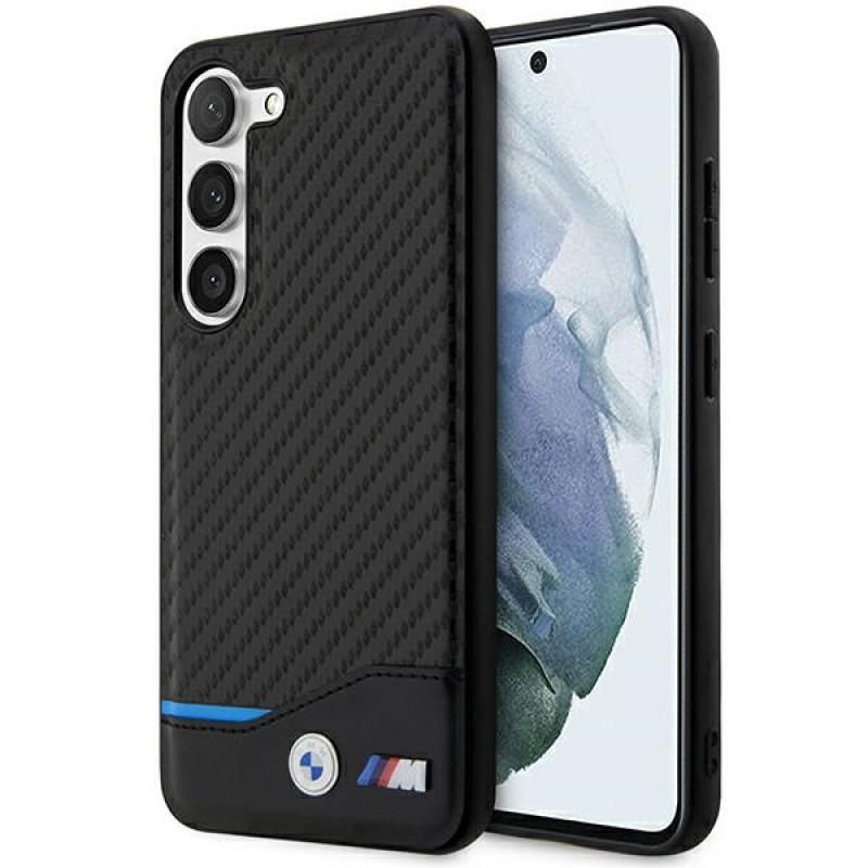 Custodia rigida BMW BMHCS23M22NBCK Leather Carbon per Samsung Galaxy S23+ (S916), nera