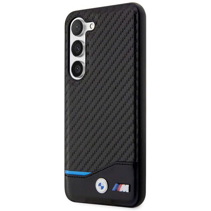 Custodia rigida BMW BMHCS23M22NBCK Leather Carbon per Samsung Galaxy S23+ (S916), nera