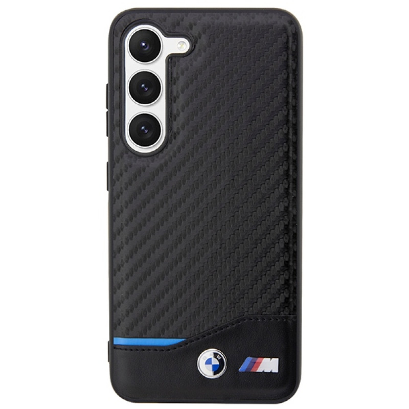 Custodia rigida BMW BMHCS23M22NBCK Leather Carbon per Samsung Galaxy S23+ (S916), nera