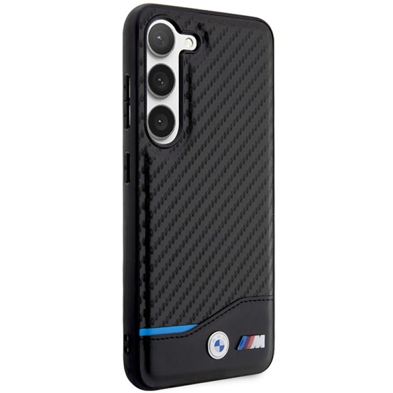 Custodia rigida BMW BMHCS23M22NBCK Leather Carbon per Samsung Galaxy S23+ (S916), nera