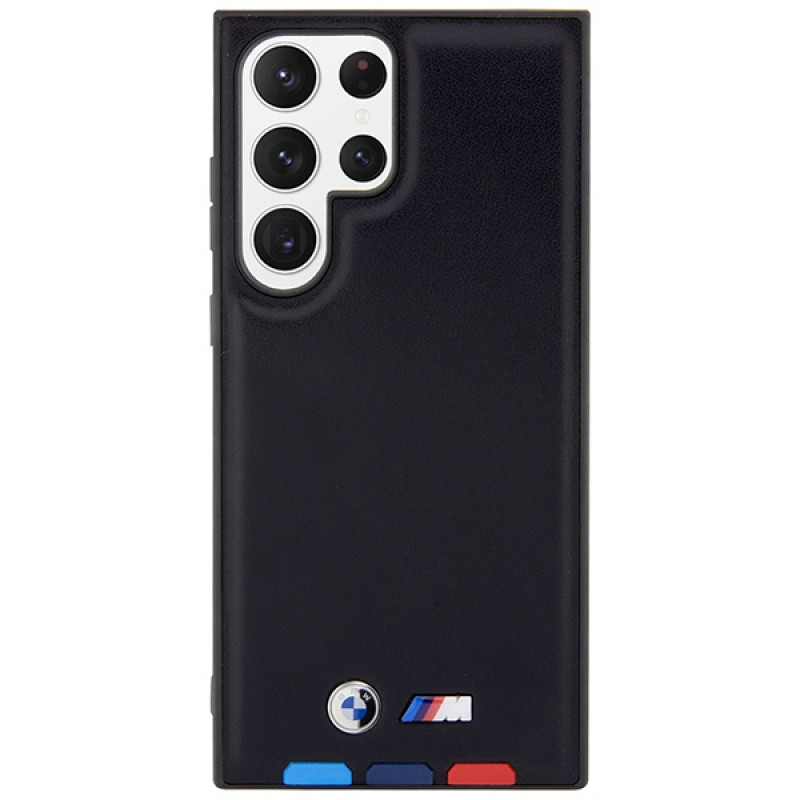 Custodia rigida BMW BMHCS23L22PTDK Leather Stamp Tricolor per Samsung Galaxy S23 Ultra (S918), nera