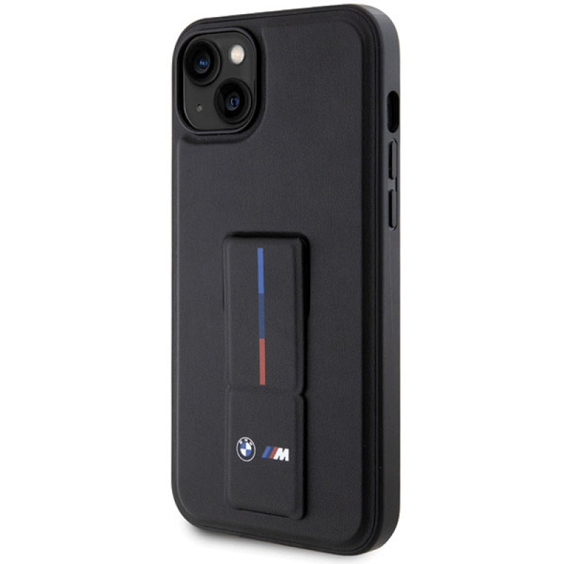 Custodia BMW Grip Stand Hot Stamp per Apple iPhone 14 / 15 / 13, nera