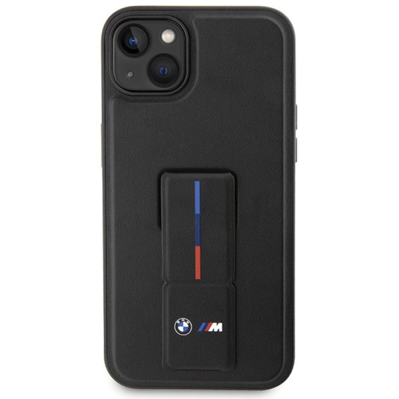 Custodia BMW Grip Stand Hot Stamp per Apple iPhone 14 / 15 / 13, nera