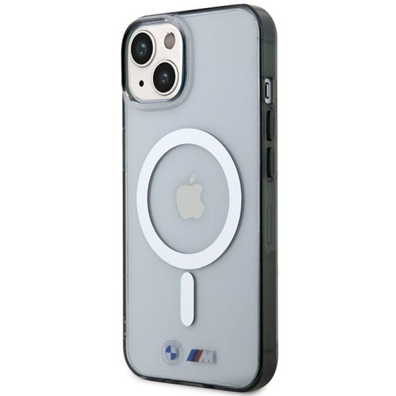 Custodia rigida BMW BMHMP14SHCRS Silver Ring MagSafe per Apple iPhone 14, trasparente