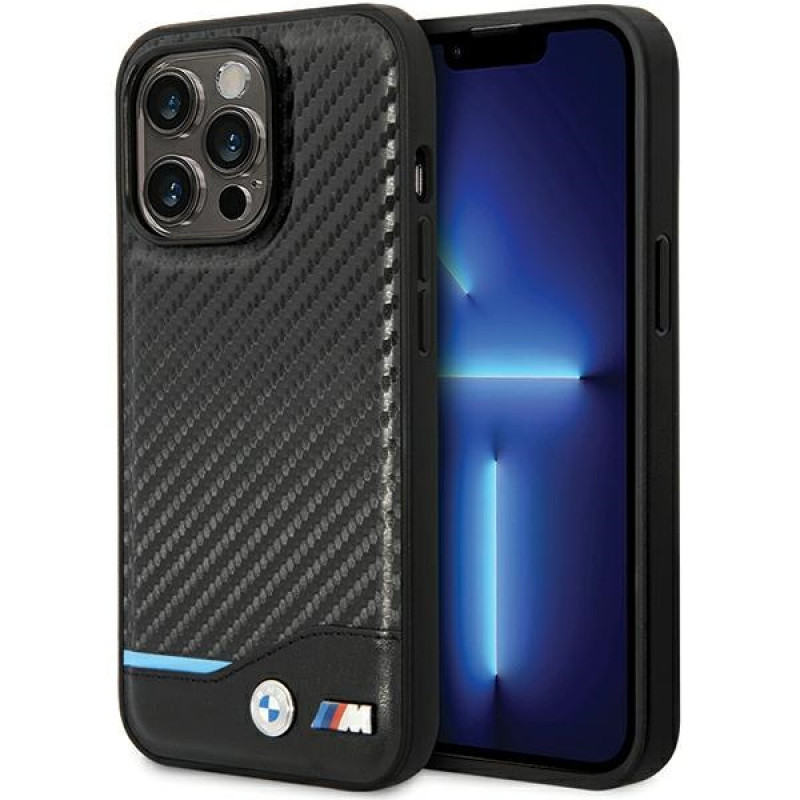Custodia rigida Leather Carbon BMW BMHCP13X22NBCK per Apple iPhone 13 Pro Max, nera